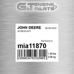 MIA11870 Screen Kit Fits John Deere (surplus Open Box). Fixed Price $162.25.